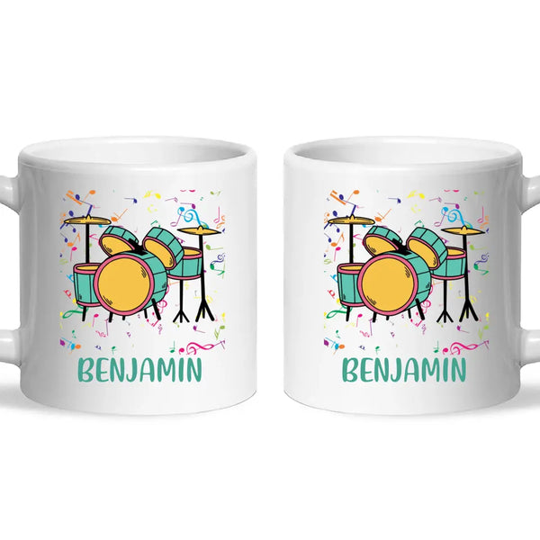 Personalised Drum Set Mug - Custom Name Kids Cup - Music Lover Gift - Ceramic or Enamel - 11oz, 6oz, or Camping Mug - NZ Made