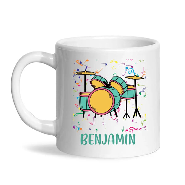 Personalised Drum Set Mug - Custom Name Kids Cup - Music Lover Gift - Ceramic or Enamel - 11oz, 6oz, or Camping Mug - NZ Made
