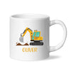 Personalised Digger Mug - Custom Name Kids Cup - Excavator Construction Theme - Ceramic or Enamel - 11oz, 6oz, or Camping Mug - NZ Made
