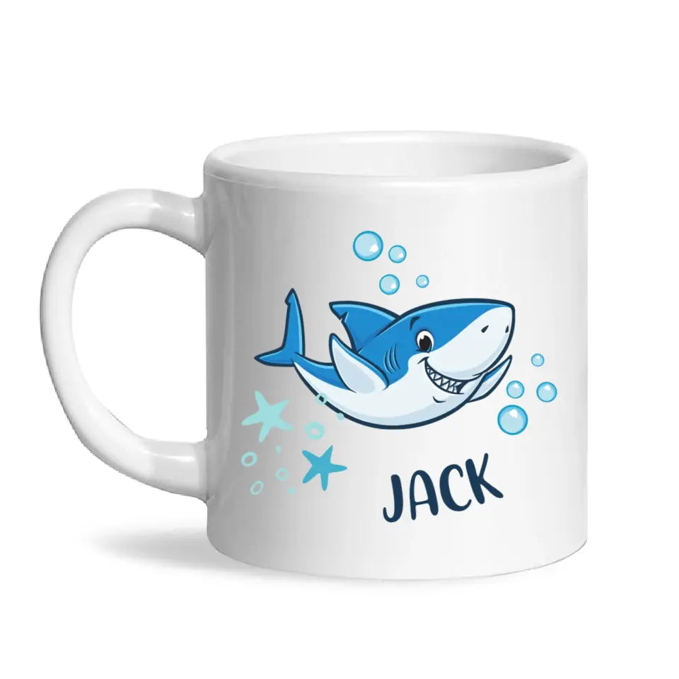 Personalised Shark Mug - Custom Name Kids Cup - Fun Ocean Shark Design - 11oz or 6oz - NZ Made