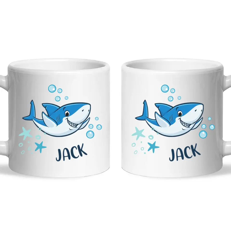 Personalised Shark Mug - Custom Name Kids Cup - Fun Ocean Shark Design - 11oz or 6oz - NZ Made