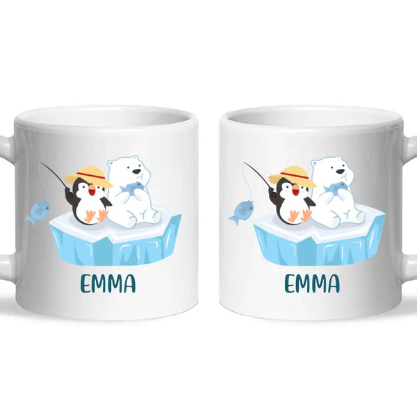 Personalised Penguin & Polar Bear Mug - Custom Name Kids Cup - Cute Arctic Animal Friends Design - 11oz or 6oz - NZ Made