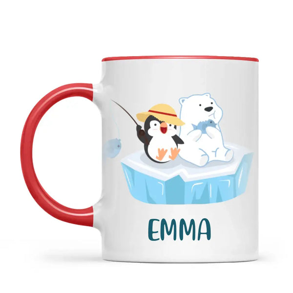 Personalised Penguin & Polar Bear Mug - Custom Name Kids Cup - Cute Arctic Animal Friends Design - 11oz or 6oz - NZ Made