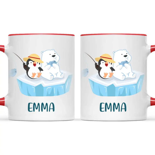 Personalised Penguin & Polar Bear Mug - Custom Name Kids Cup - Cute Arctic Animal Friends Design - 11oz or 6oz - NZ Made