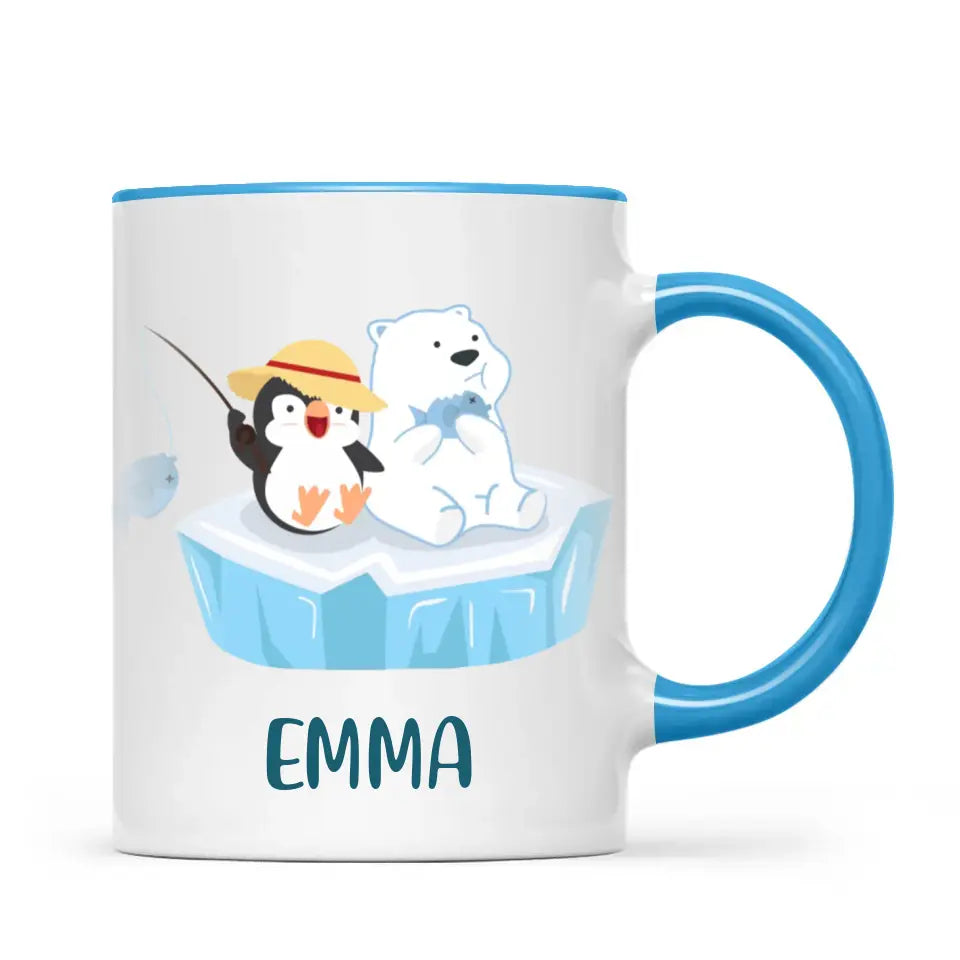 Personalised Penguin & Polar Bear Mug - Custom Name Kids Cup - Cute Arctic Animal Friends Design - 11oz or 6oz - NZ Made