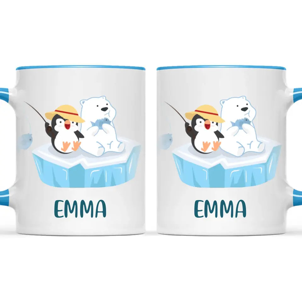 Personalised Penguin & Polar Bear Mug - Custom Name Kids Cup - Cute Arctic Animal Friends Design - 11oz or 6oz - NZ Made