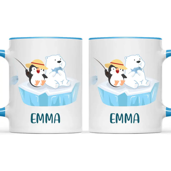 Personalised Penguin & Polar Bear Mug - Custom Name Kids Cup - Cute Arctic Animal Friends Design - 11oz or 6oz - NZ Made