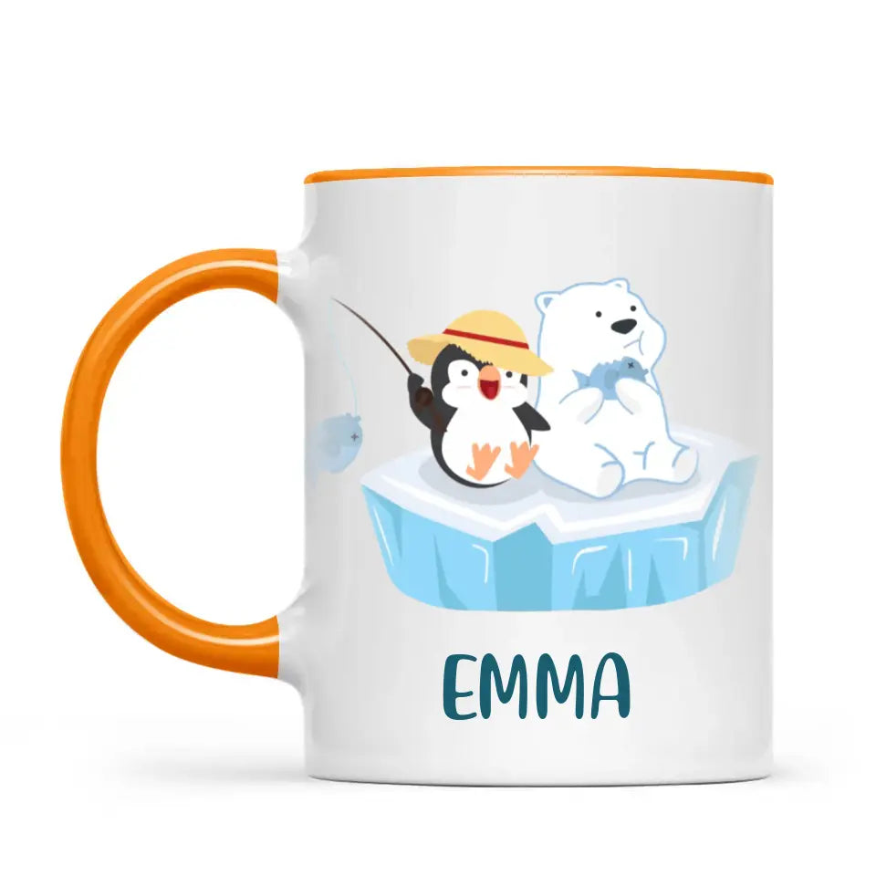 Personalised Penguin & Polar Bear Mug - Custom Name Kids Cup - Cute Arctic Animal Friends Design - 11oz or 6oz - NZ Made