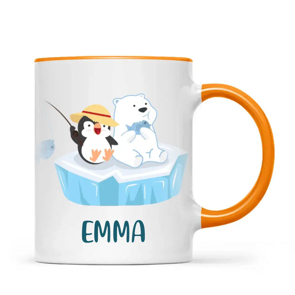 Personalised Penguin & Polar Bear Mug - Custom Name Kids Cup - Cute Arctic Animal Friends Design - 11oz or 6oz - NZ Made
