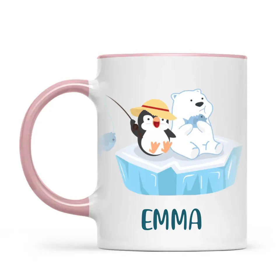 Personalised Penguin & Polar Bear Mug - Custom Name Kids Cup - Cute Arctic Animal Friends Design - 11oz or 6oz - NZ Made