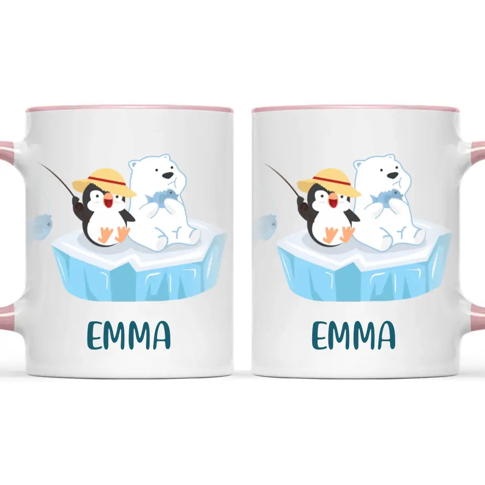 Personalised Penguin & Polar Bear Mug - Custom Name Kids Cup - Cute Arctic Animal Friends Design - 11oz or 6oz - NZ Made