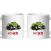 Personalised with Name, Green Dinosaur Monster Truck Kids Mug – Customised Dino-Themed Big Wheels Cup for Children – Available in 11oz, 6oz & Enamel Options