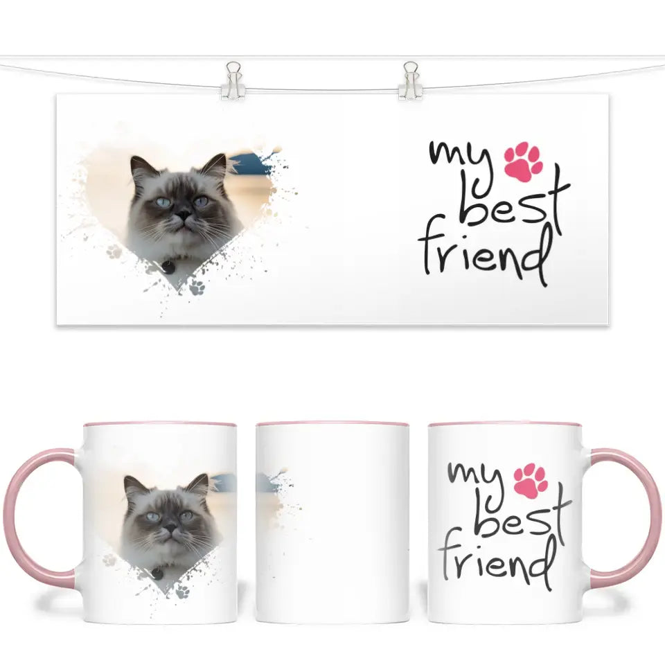 Personalised Cat Lovers Mug - Heart Frame Photo & My Best Friend Quote - Custom Pet Gift - 11oz Ceramic - NZ Made