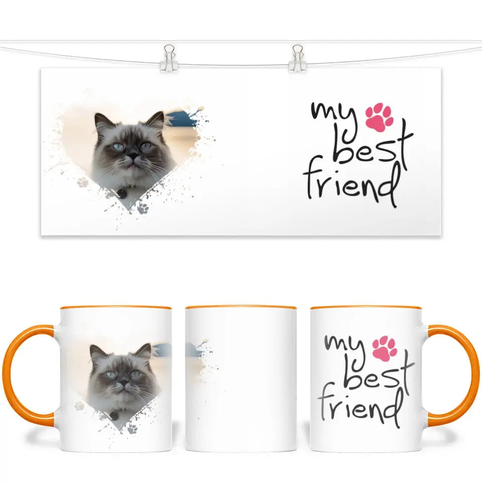 Personalised Cat Lovers Mug - Heart Frame Photo & My Best Friend Quote - Custom Pet Gift - 11oz Ceramic - NZ Made