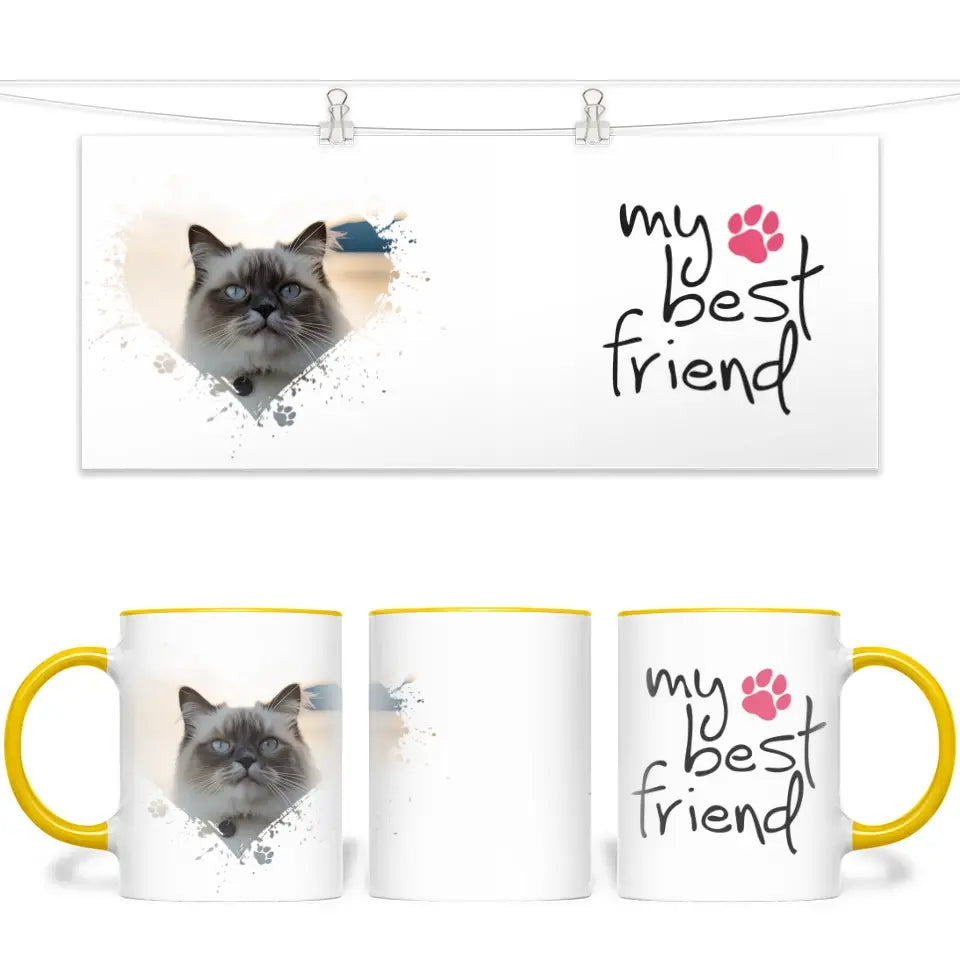 Personalised Cat Lovers Mug - Heart Frame Photo & My Best Friend Quote - Custom Pet Gift - 11oz Ceramic - NZ Made