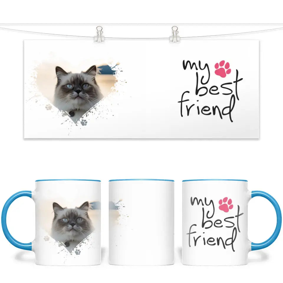 Personalised Cat Lovers Mug - Heart Frame Photo & My Best Friend Quote - Custom Pet Gift - 11oz Ceramic - NZ Made