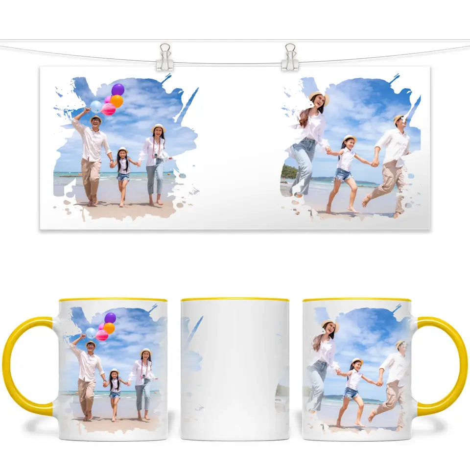 2 Photo Splash Frame Personalised Mug - Custom Couples Photo Gift - 11oz Ceramic - NZ Made