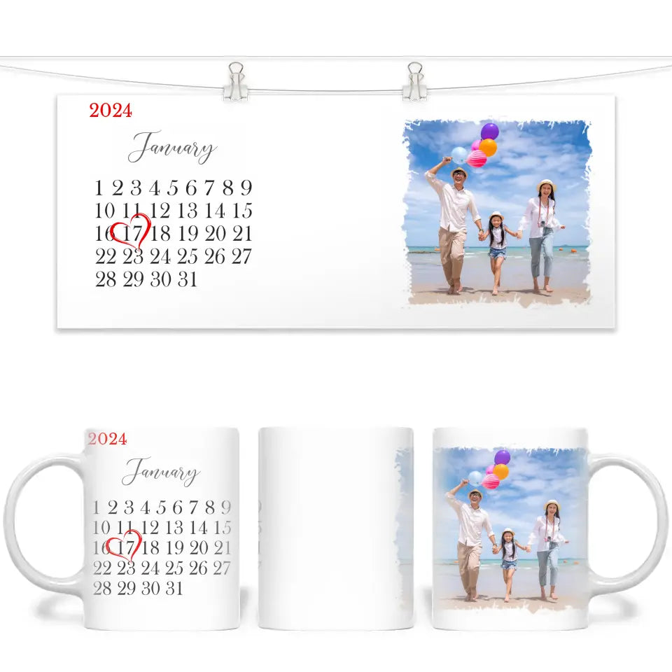 Personalised Special Date Mug - Custom Calendar & Photo Cup - Anniversary, Wedding, or Birthday Gift - 11oz Ceramic - NZ Made