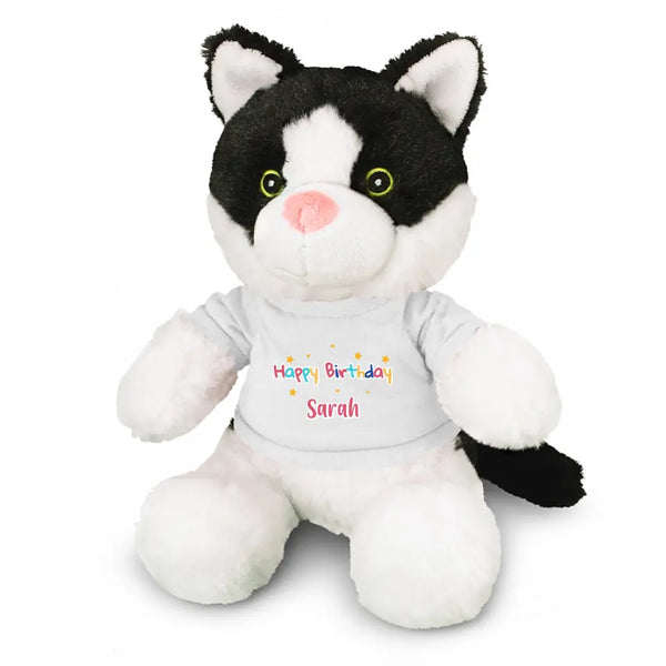 Personalised Cat Plush Toy With "Happy Birthday" Message And Custom Name