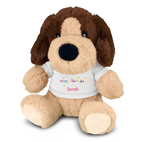 Personalised Dog Plush Toy With "Happy Birthday" Message And Custom Name