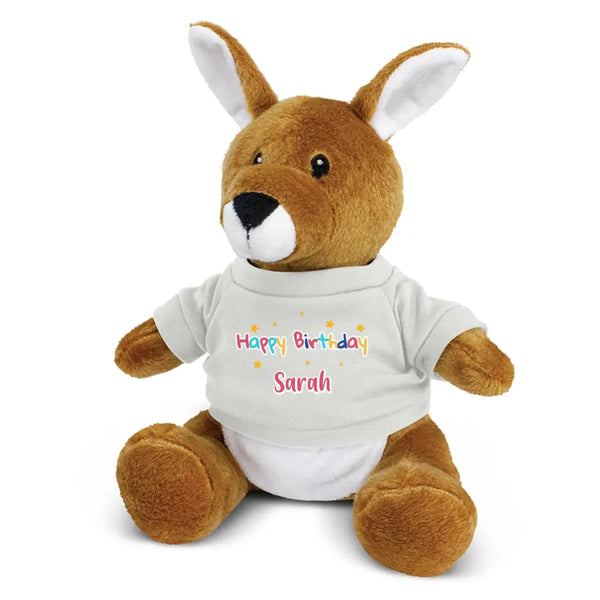 Personalised Kangaroo Plush Toy With "Happy Birthday" message and custom name