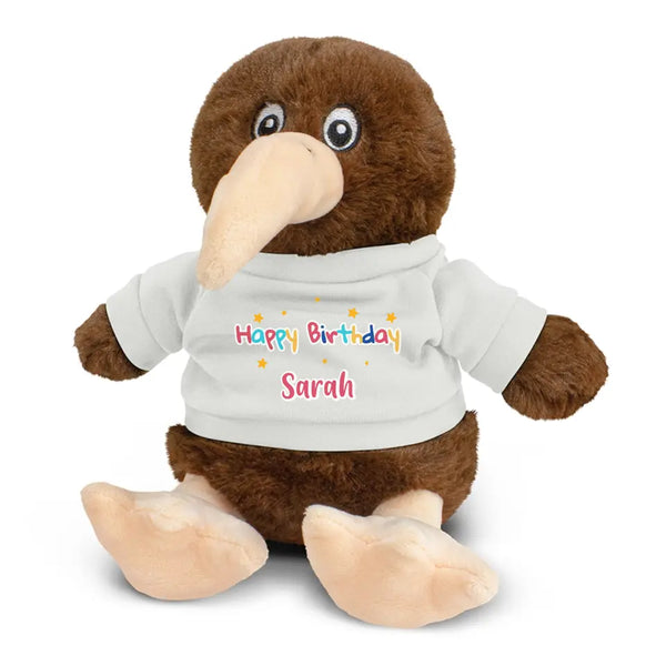 Personalised Kiwi Plush Toy With "Happy Birthday" Message And Custom Name