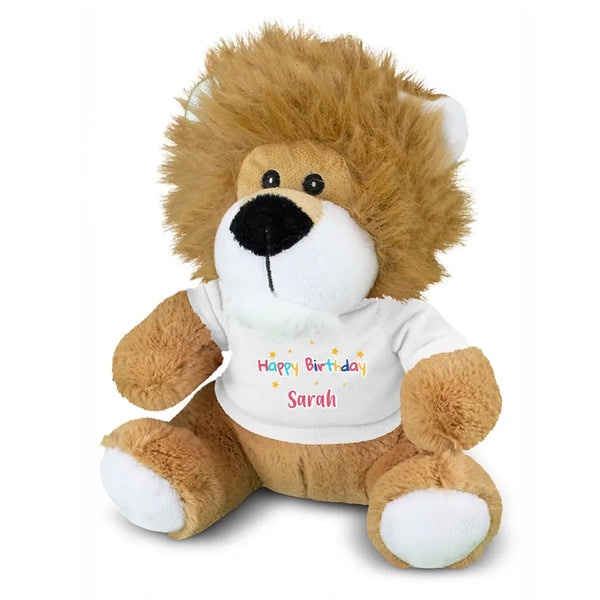 Personalised Lion Plush Toy With "Happy Birthday" Message And Custom Name
