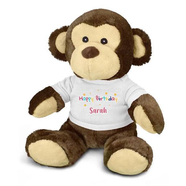 Personalised Monkey Plush Toy With "Happy Birthday" Message And Custom Name