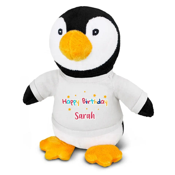 Personalised Penguin Plush Toy With "Happy Birthday" Message And Custom Name