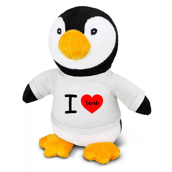 Personalised Penguin Plush Toy With "I Love You" Message And Custom Name