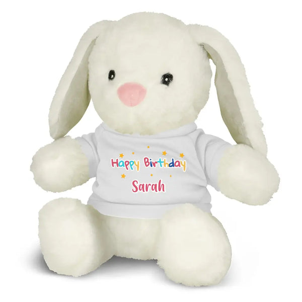 Personalised Rabbit Plush Toy With "Happy Birthday" Message And Custom Name
