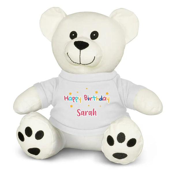 Personalised White Teddy Bear Plush Toy With "Happy Birthday" Message And Custom Name