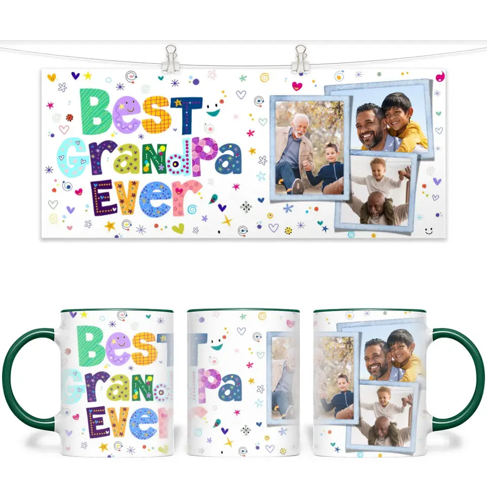 Personalised Best Grandpa Ever Photo Collage Mug - Custom Photo Gift for Grandad - 11oz - NZ Made