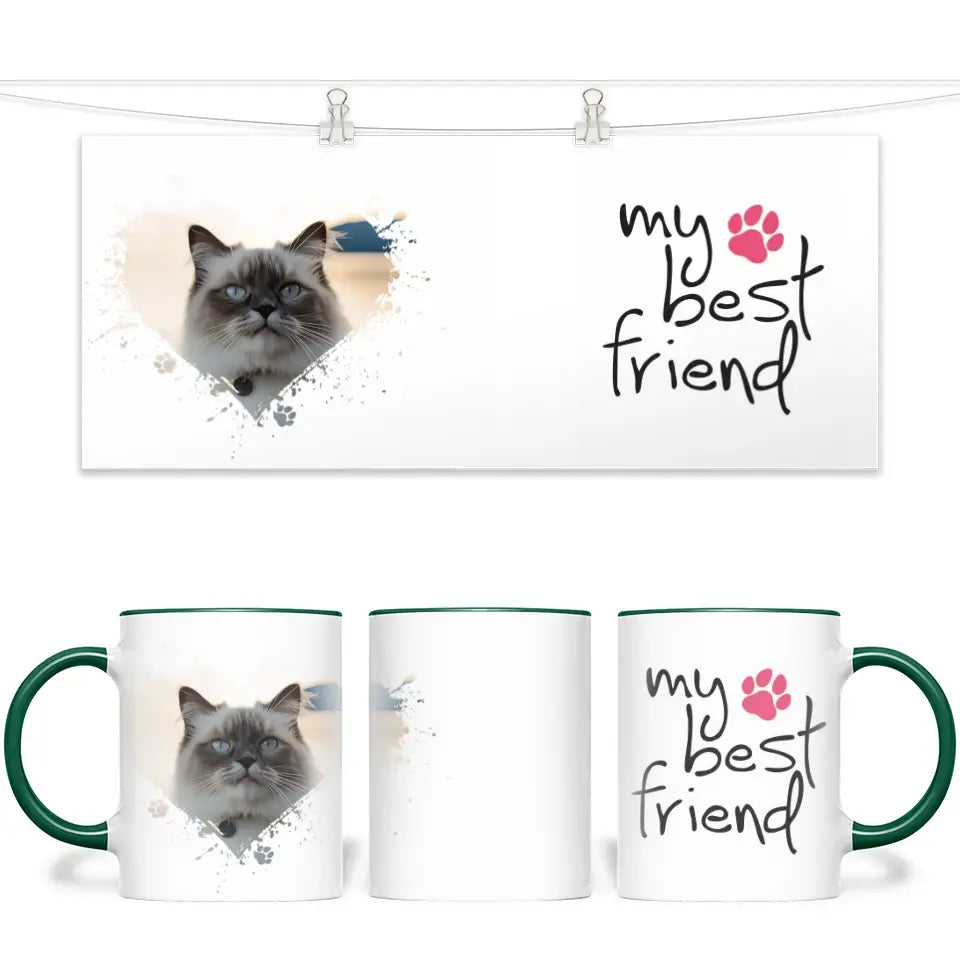 Personalised Cat Lovers Mug - Heart Frame Photo & My Best Friend Quote - Custom Pet Gift - 11oz Ceramic - NZ Made