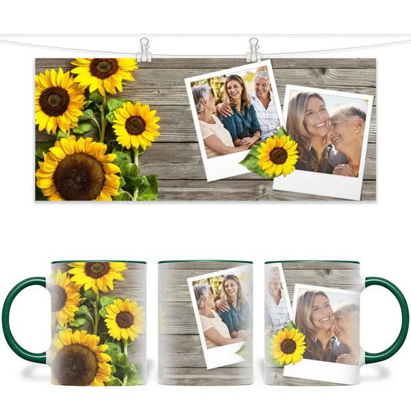 Personalised Sunflower Photo Mug - Custom 2-Photo Upload - 11oz Ceramic Gift for Mum, Nana or Friends - NZ Made