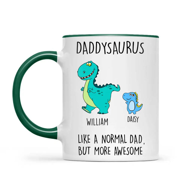 Personalised Daddysaurus Mug - Custom Dinosaur Dad Mug with Kids Names - Father’s Day Gift - Cute Personalised Coffee Cup for Dad