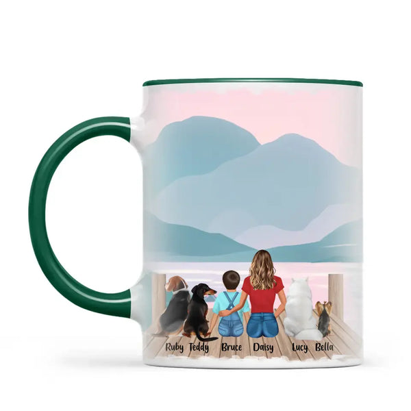 Personalised Mum & Kids Pet Mug - Custom Name & Design - Mother with Children & Pets - Fully Customisable - 11oz Ceramic Mug - NZ Made