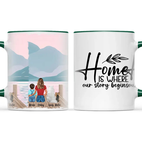Personalised Mum & Kids Pet Mug - Custom Name & Design - Mother with Children & Pets - Fully Customisable - 11oz Ceramic Mug - NZ Made