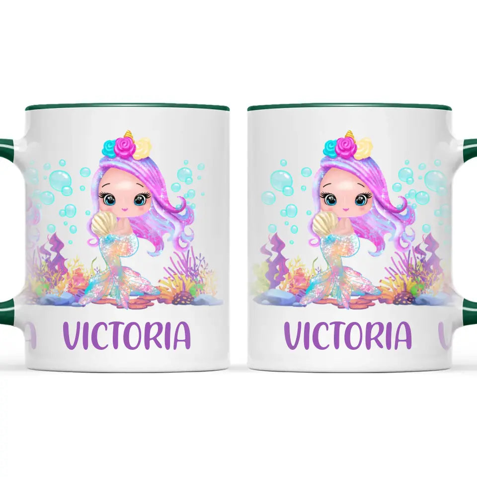 Personalised with Name, Mermaid Kids Mug – Customised Magical Under the Sea Cup for Children – Available in 11oz, 6oz & Enamel Options