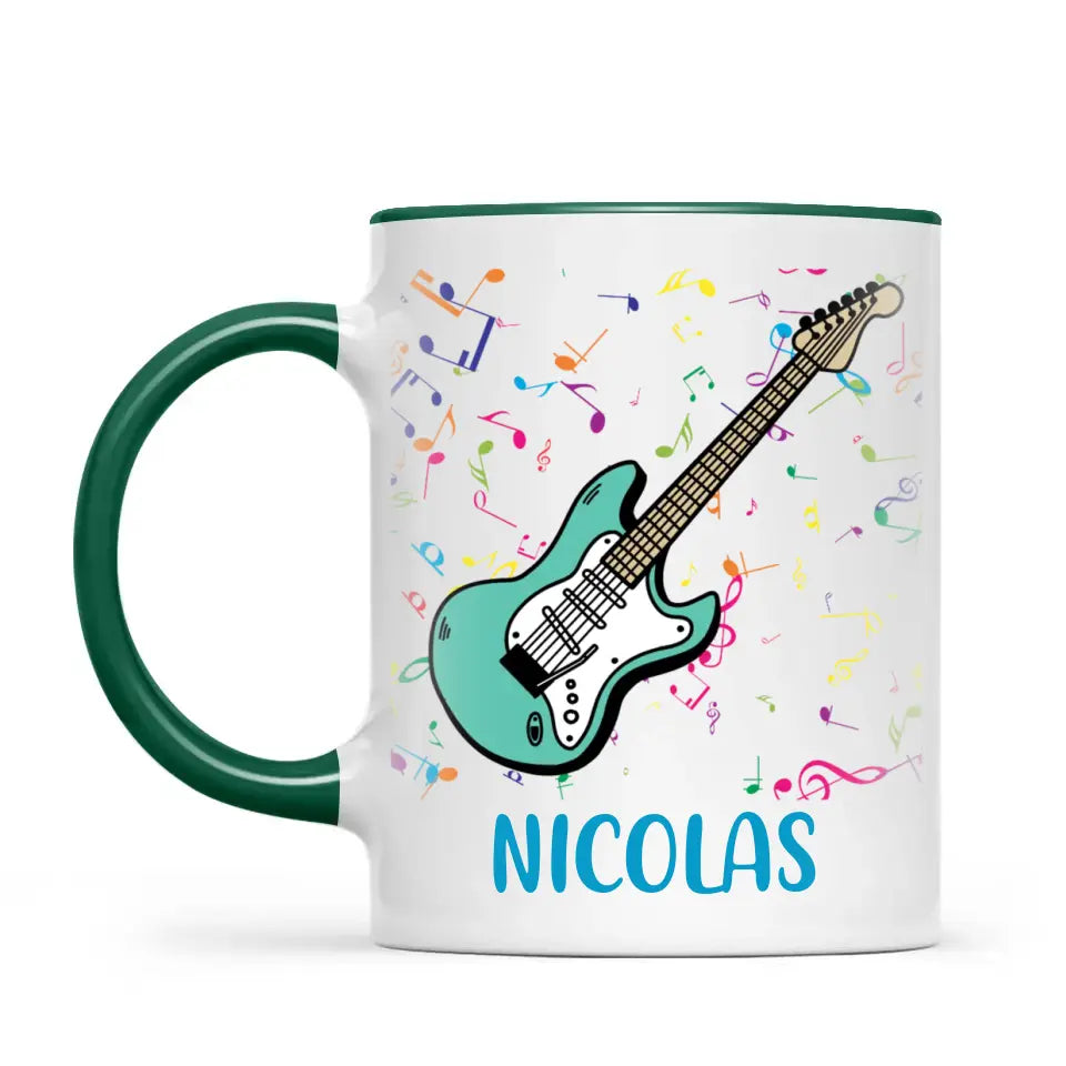 Personalised with Name, Electric Guitar Music Kids Mug – Customised Musical Theme Cup for Children – Available in 11oz, 6oz & Enamel Options