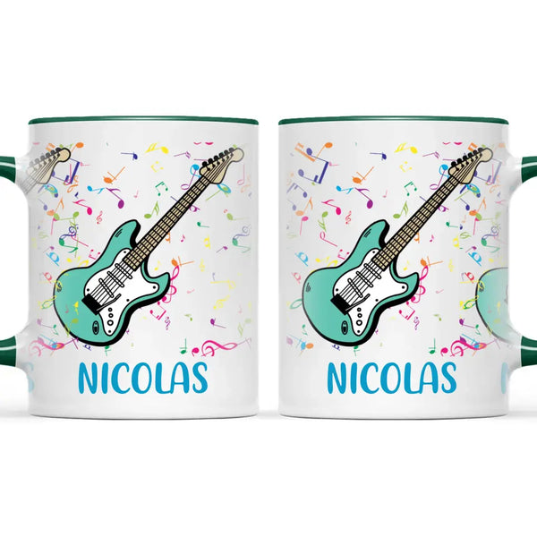 Personalised with Name, Electric Guitar Music Kids Mug – Customised Musical Theme Cup for Children – Available in 11oz, 6oz & Enamel Options