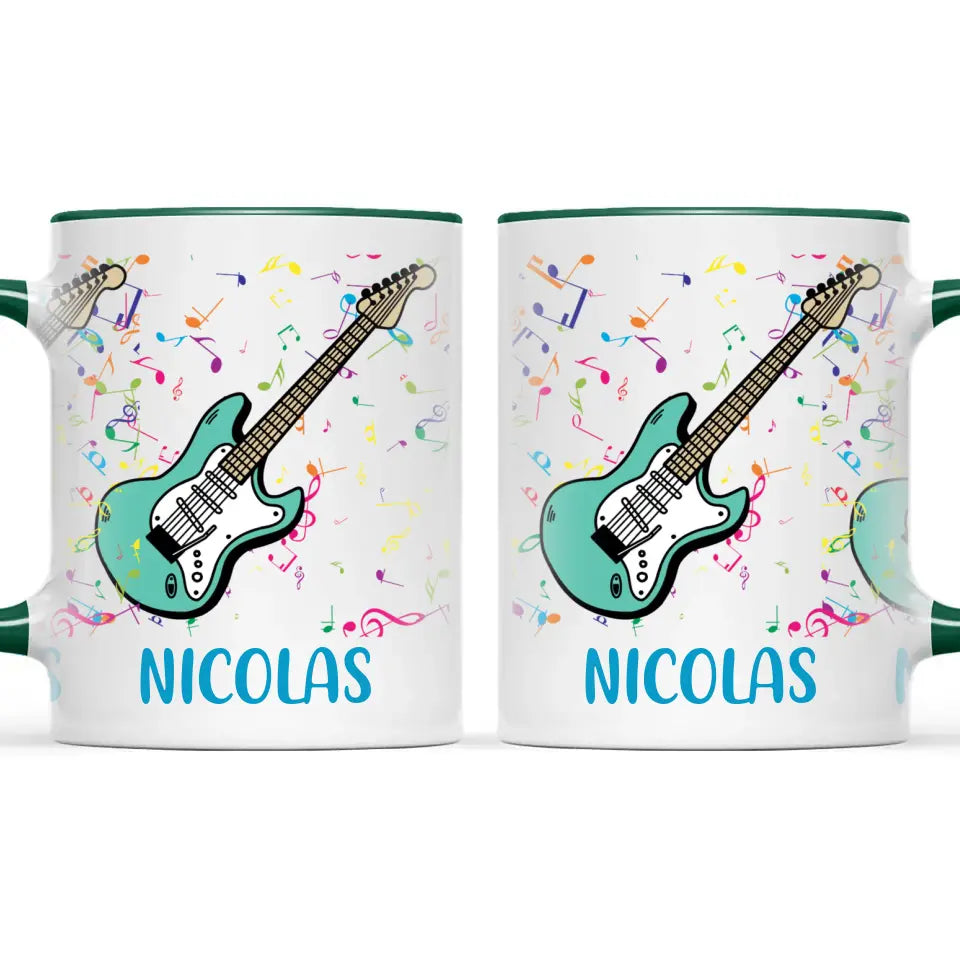 Personalised with Name, Electric Guitar Music Kids Mug – Customised Musical Theme Cup for Children – Available in 11oz, 6oz & Enamel Options