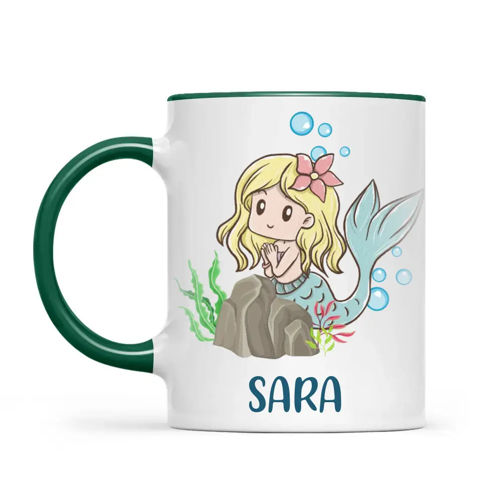 Personalised Mermaid Mug - Custom Name Kids Cup - Underwater Ocean Theme - Ceramic or Enamel - 11oz, 6oz, or Camping Mug - NZ Made