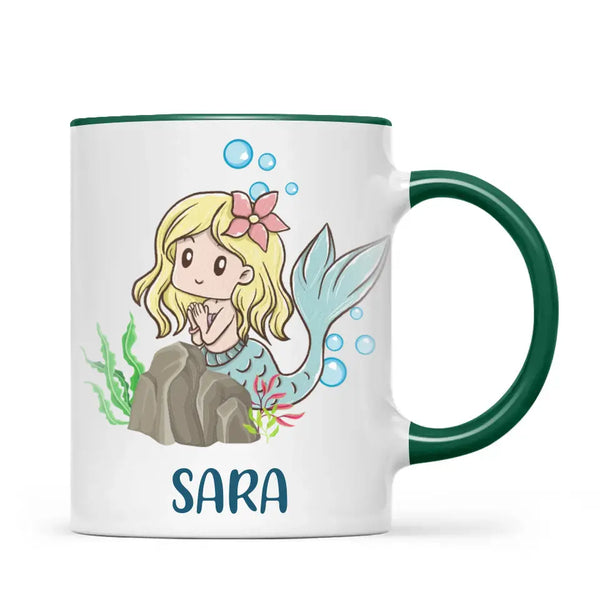Personalised Mermaid Mug - Custom Name Kids Cup - Underwater Ocean Theme - Ceramic or Enamel - 11oz, 6oz, or Camping Mug - NZ Made