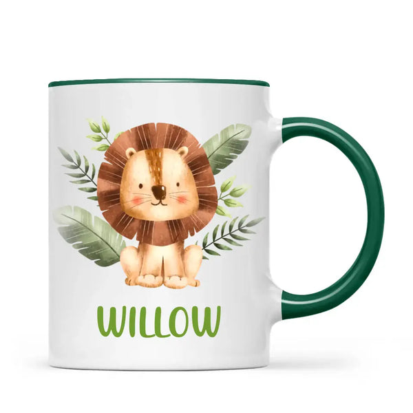 Personalised Lion Mug - Custom Name Kids Cup - Safari Animal Theme - Ceramic or Enamel - 11oz, 6oz, or Camping Mug - NZ Made