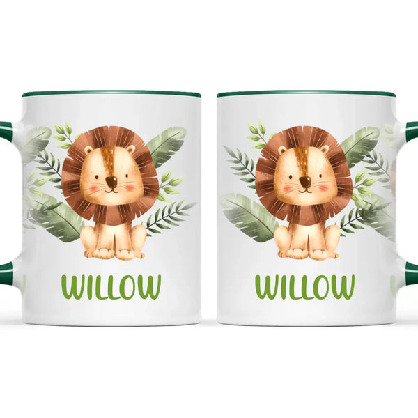 Personalised Lion Mug - Custom Name Kids Cup - Safari Animal Theme - Ceramic or Enamel - 11oz, 6oz, or Camping Mug - NZ Made