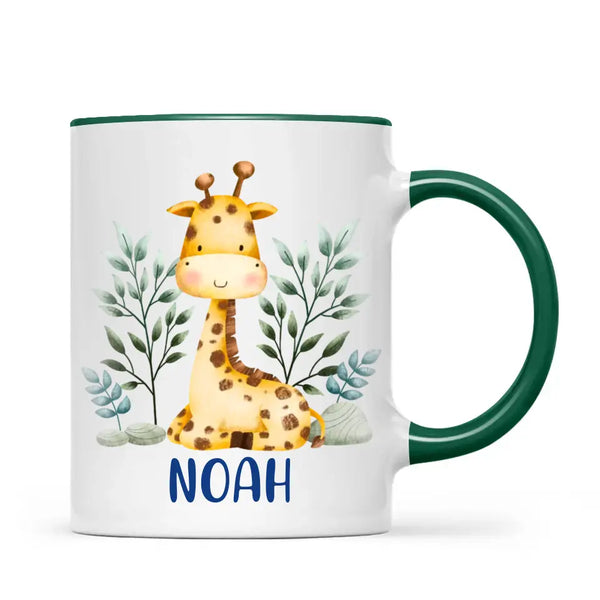 Personalised Giraffe Mug - Custom Name Kids Cup - Safari Animal Theme - Ceramic or Enamel - 11oz, 6oz, or Camping Mug - NZ Made