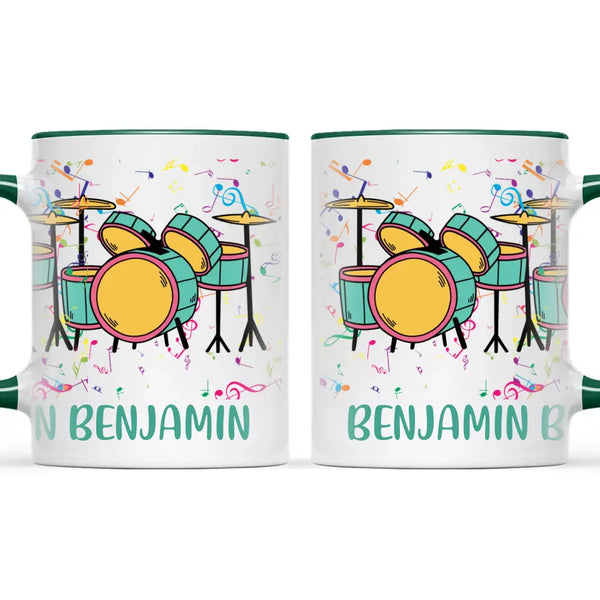 Personalised Drum Set Mug - Custom Name Kids Cup - Music Lover Gift - Ceramic or Enamel - 11oz, 6oz, or Camping Mug - NZ Made