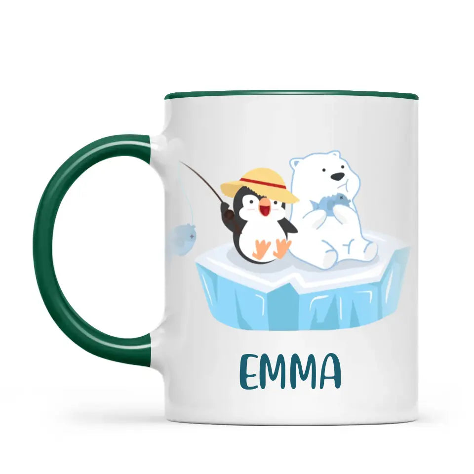 Personalised Penguin & Polar Bear Mug - Custom Name Kids Cup - Cute Arctic Animal Friends Design - 11oz or 6oz - NZ Made