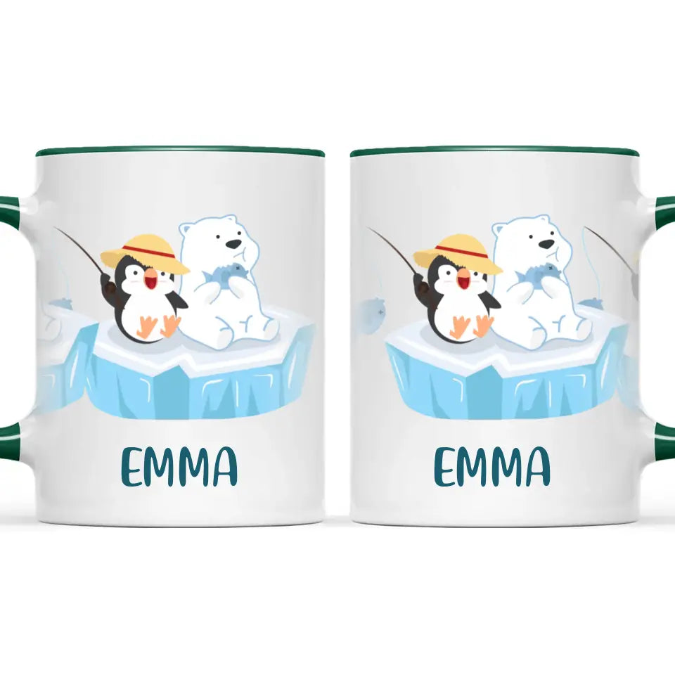 Personalised Penguin & Polar Bear Mug - Custom Name Kids Cup - Cute Arctic Animal Friends Design - 11oz or 6oz - NZ Made